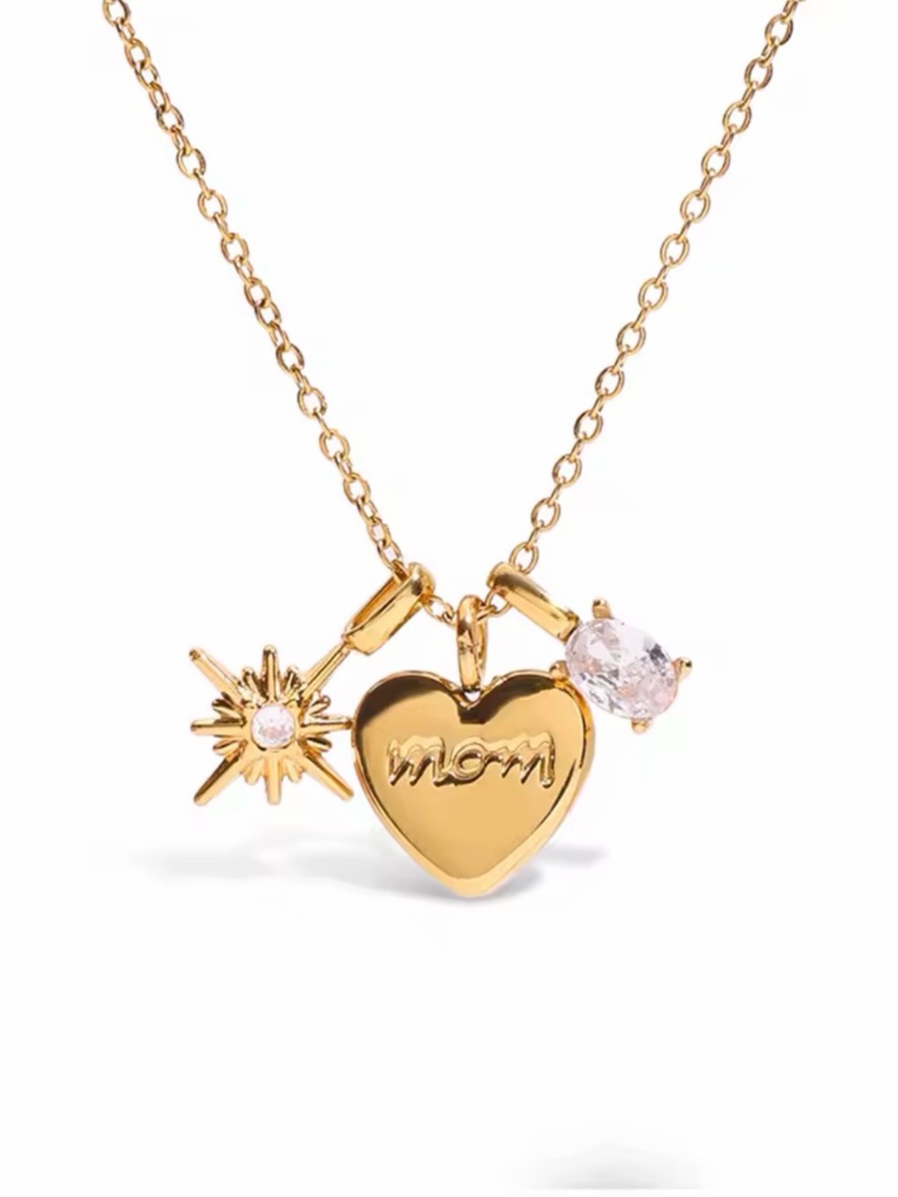 NWT 18k Gold Plated Mother Heart Pendant Necklace with Pink Gem Accents